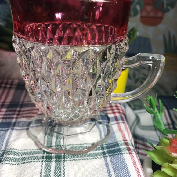 🛑🛑Vintage Indiana Glass Diamond Point Cranberry/Ruby Flashed Creamer & Sugar - Picture 2 of 6